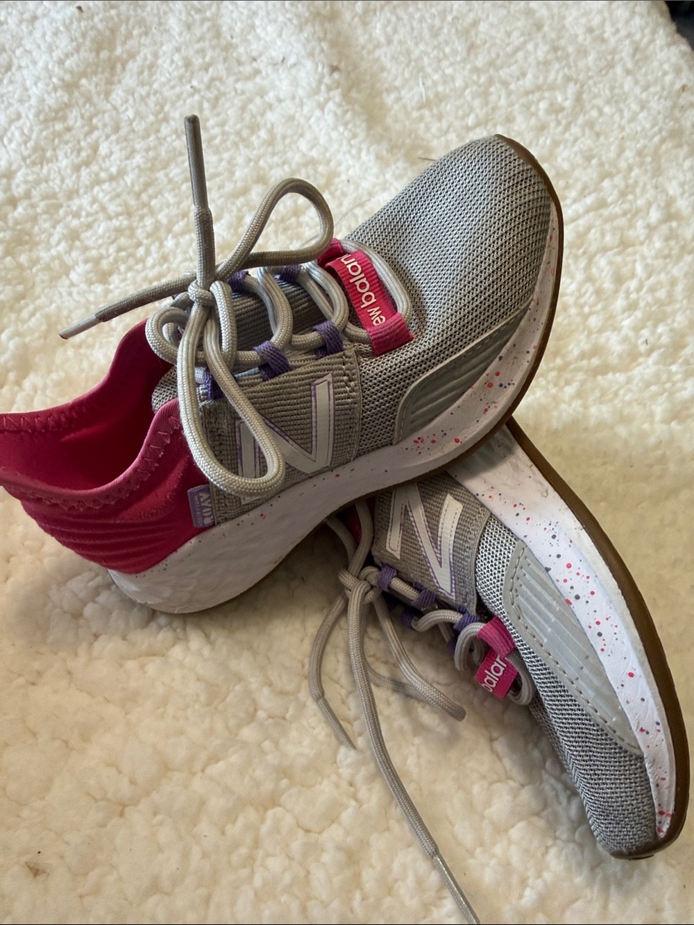 New Balance Gray Pink and Purple Kids Sneakers